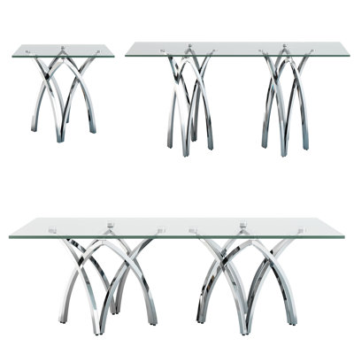 3 Piece Clear Tempered Glass And Silver Living Room Table Set