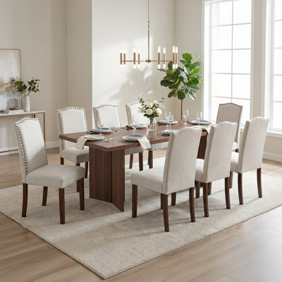 Table de salle à manger rectangulaire en bois Amiin 70 po avec 8 chaises Parsons rembourrées Criselle à dossier solide