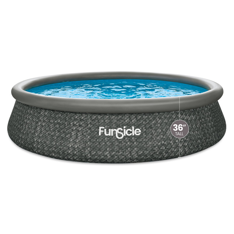 Funsicle 14' x 36" QuickSet Ring Top Above Ground Swimming Pool Dark Herringbone, 14' W x 36" H