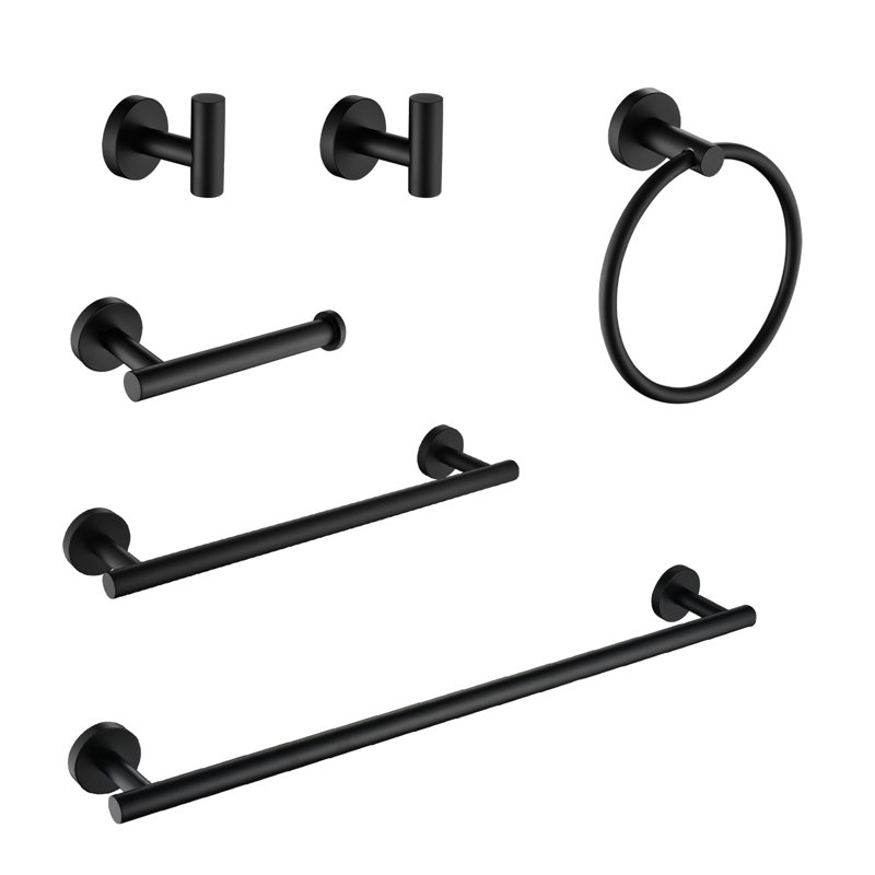 6 Towel Rack For Bathroom - Wall Mount Stainless Steel, Matte Black, Contemporary Design, Smooth Edges, , Quick Install In Different Spaces Steel Mount, Chic Look, Scratch-, Simple Installation