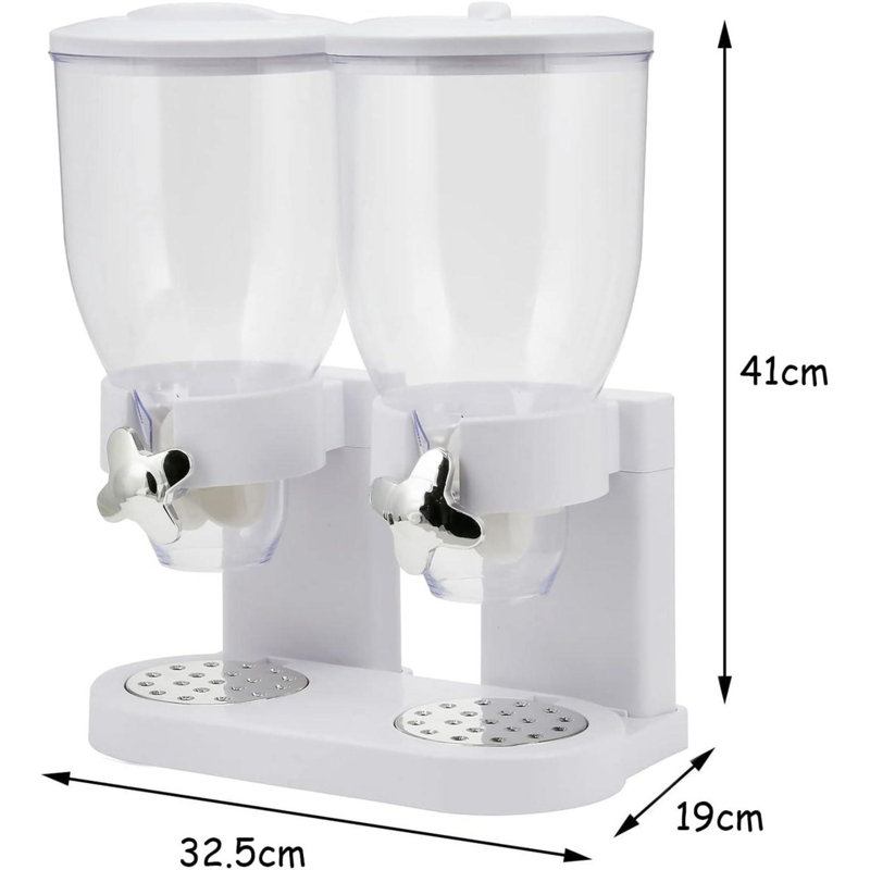 Maranto Cereal Dispenser Double Plastic Cereal Dispenser Classic Dry Food Canister (White)