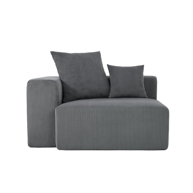 Upholstered Gray Corduroy Square Ottoman – Fully Compressed, No Assembly Required, Gray