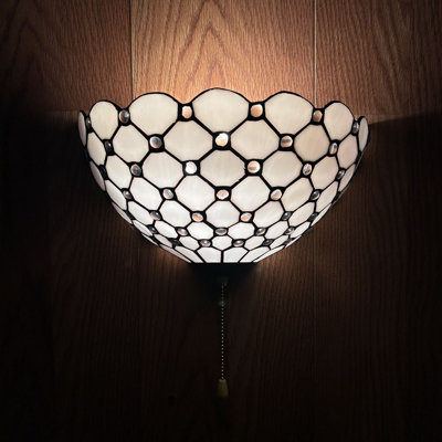 Simonson Tiffany Wall Sconces White Stained Glass Crystal Beans Half Moon LED Bulb Included 12"W*6"D*7"H