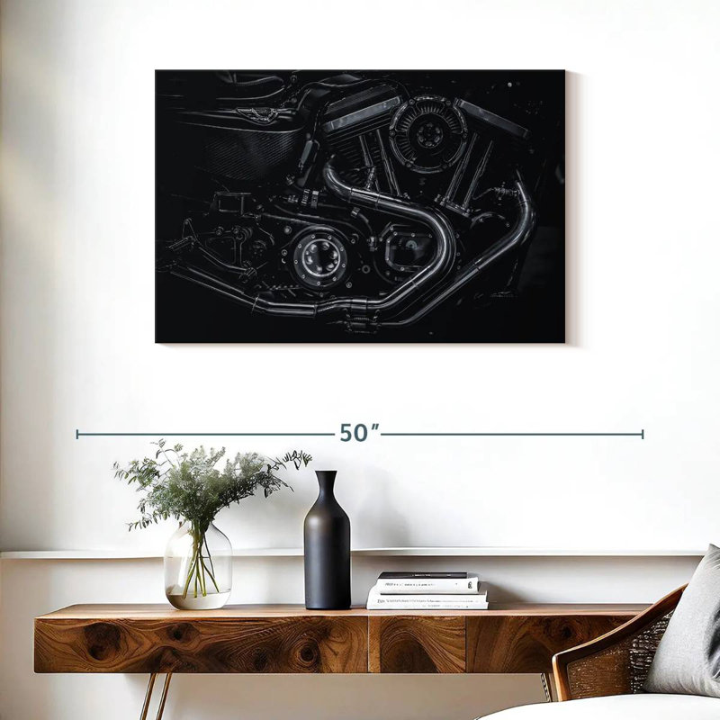 Mehar Monochromatic Motorcycle Engine, 24" H x 36" W