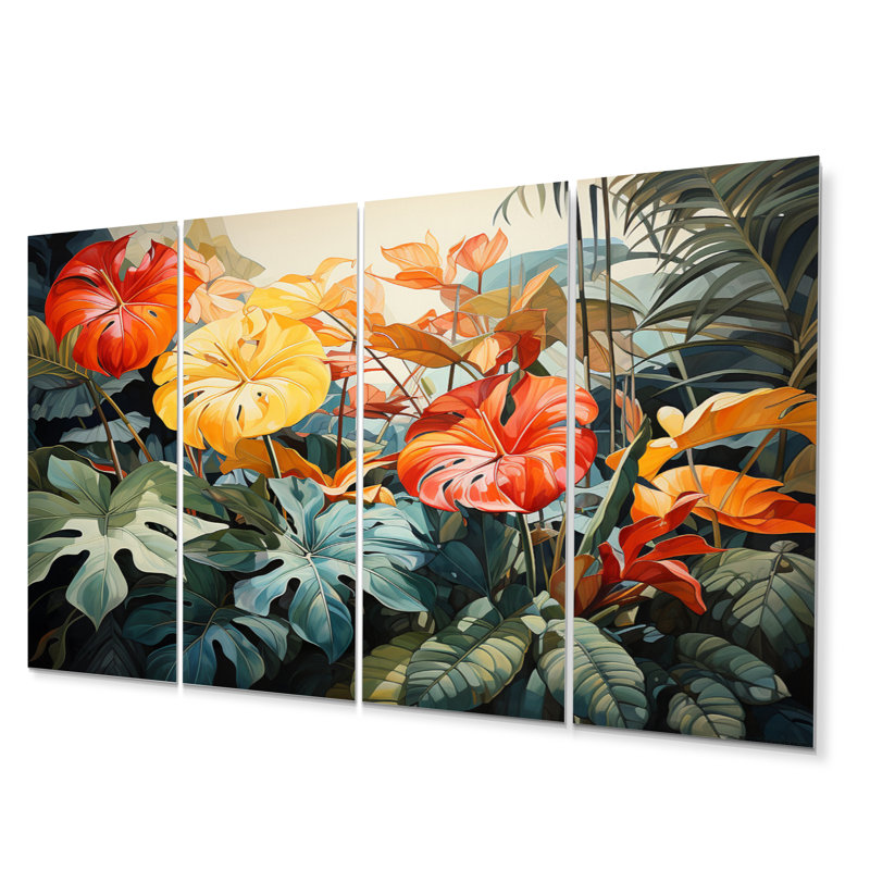 Ensemble de décoration murale tropicale orange et vert feuillage I - Tropical