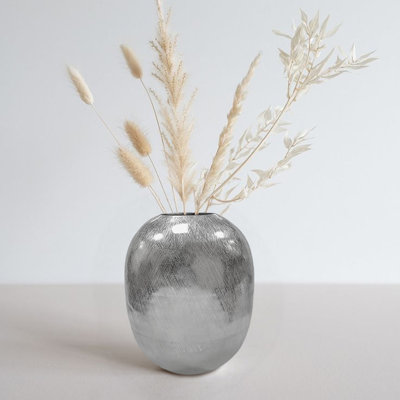 Vase moderne en métal argenté, vase décoratif rond pour centre de table ou tablette