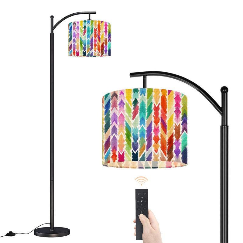 Arc Floor Lamp with Adjustable Lampshade colorful striped arrow rainbow pastel color seamless Standing Lamp 3 Color Temperatures Dimmable Tall Pole Lamp with Foot Switch for Bedroom