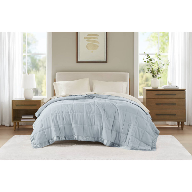 Lightweight Down Alternative Blanket with Satin Trim, Twin, Blue