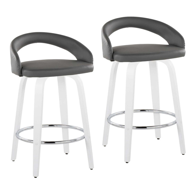 Tabouret de bar contemporain pivotant à hauteur fixe avec repose-pieds chromé - ensemble de 2, Gray