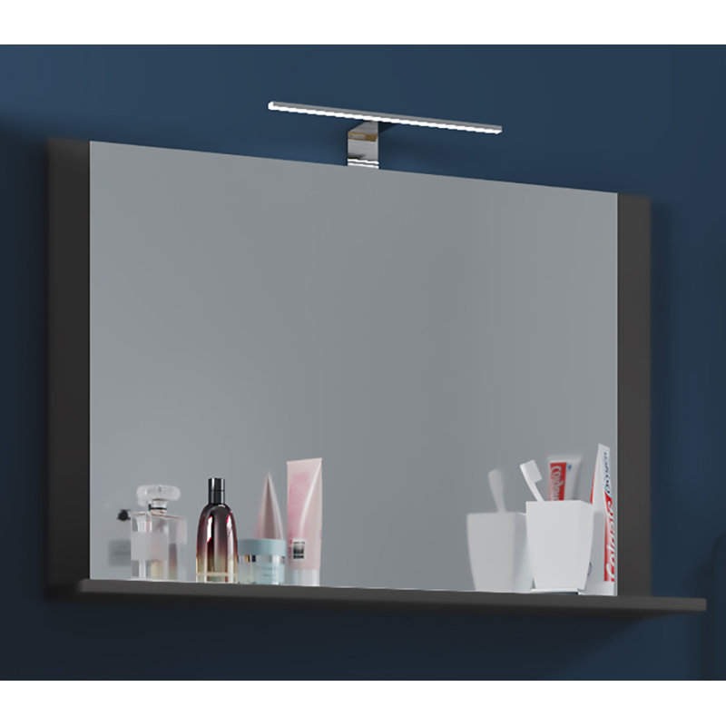 Elverda Flat Mirror with Shelves, 55cm H x 80cm W, Black