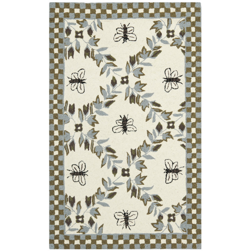 Hollander Floral Handmade Tufted Wool Ivory Area Rug, Rectangle 2'6" x 4'