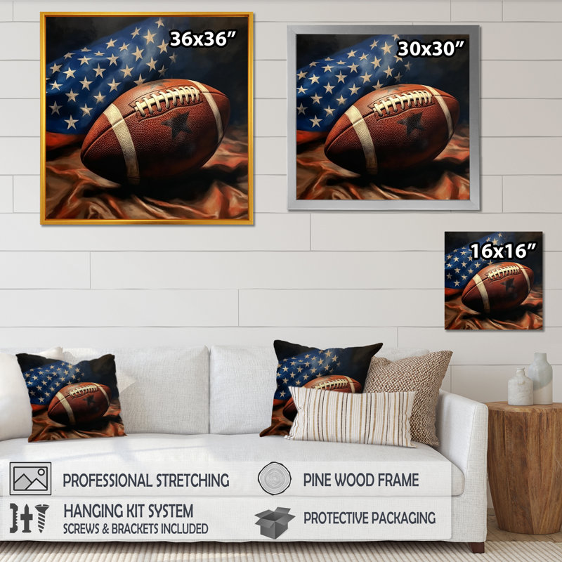 Patriot USA Football Ballon - NFL, impressions encadrées, Cadre doré simple, H 30 po x l 30 po x P 1 po