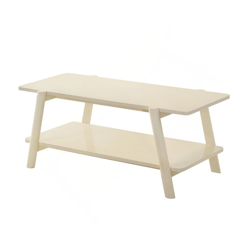 Table basse avec tablette en bois moderne au fini blanc cassé