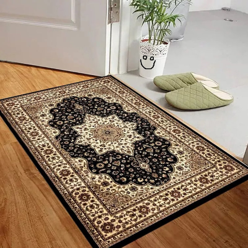 Floral Indoor Doormat, Black