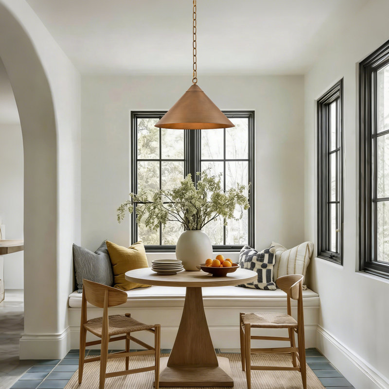 1-Light 15.8'' Dimmable Antique Brass Cone Pendant Light, 1 Pack