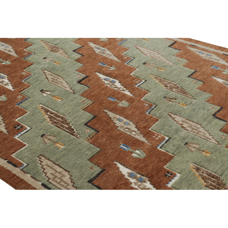 Rug & Kilim’S Scandinavian Style Rug In Green And Brown With Geometric Patterns