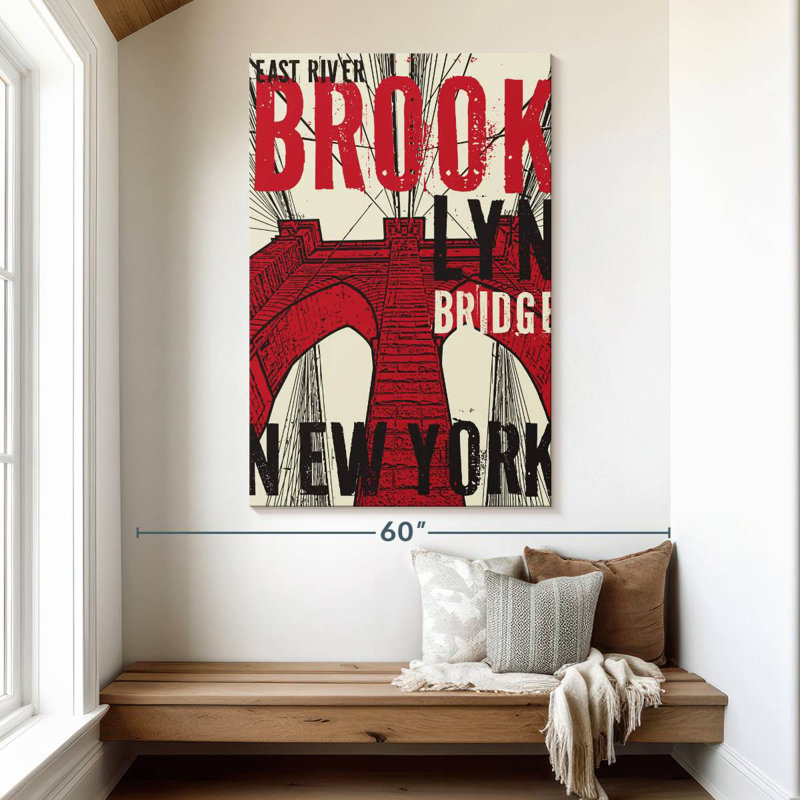 Aime Red Grunge Brooklyn Bridge, 51" H x 34" W
