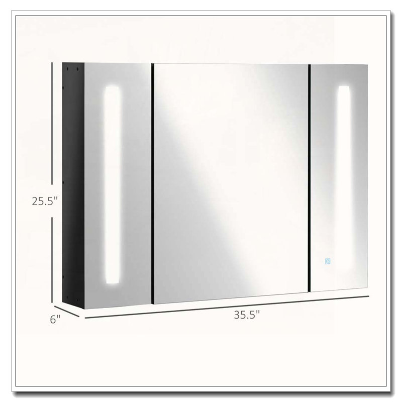 Armoire de salle de bain à DEL avec miroir et armoire de rangement murale avec 3 armoires et fonction mémoire USB