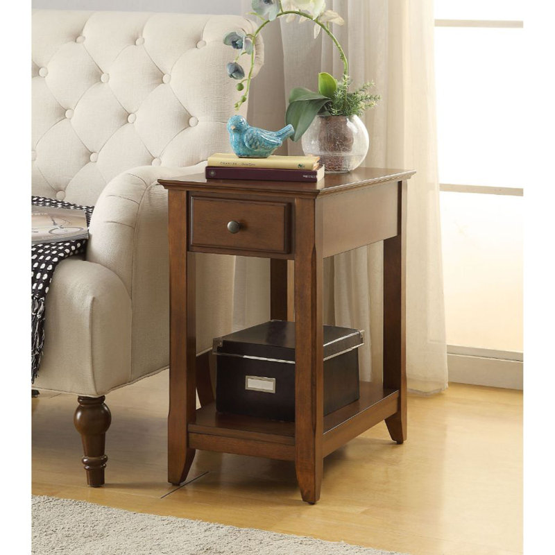 Symmons 1-Drawer Side Table with Bottom Shelf, Walnut