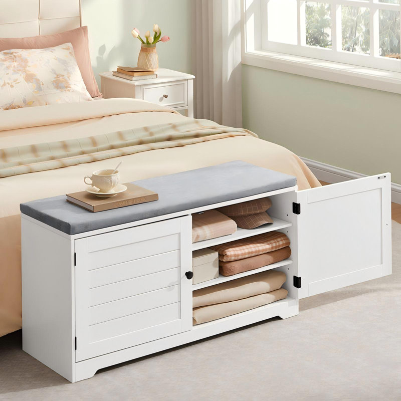 Banc de rangement pour 12 paires de chaussures, banc d'entrée à 3 niveaux, Gris / blanc nuage, 20.7" H X 39.8" W X 14" D
