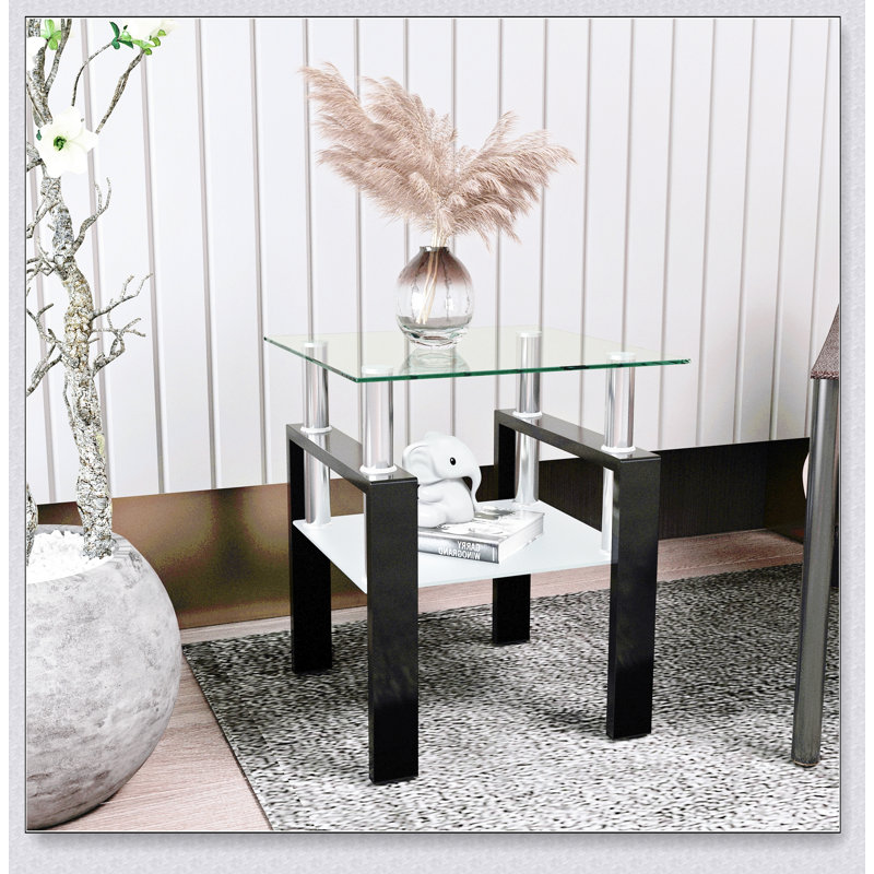 Table de bout moderne en verre trempé 1 pièce, table de bout, table carrée pour le salon