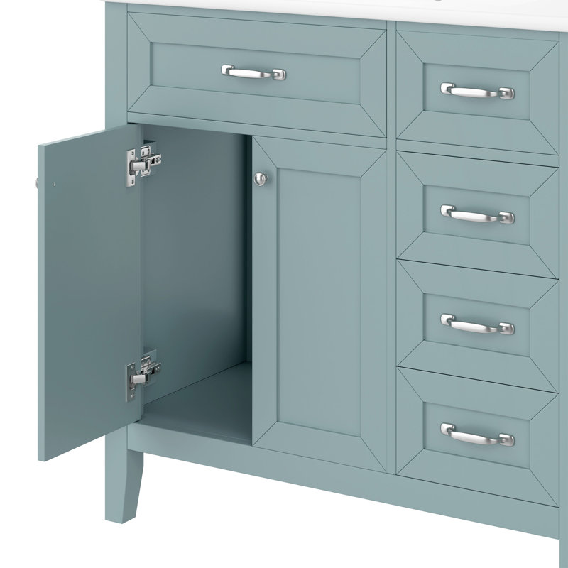 Meuble-lavabo sur pied 36 po avec lavabo en céramique, Vert / argent