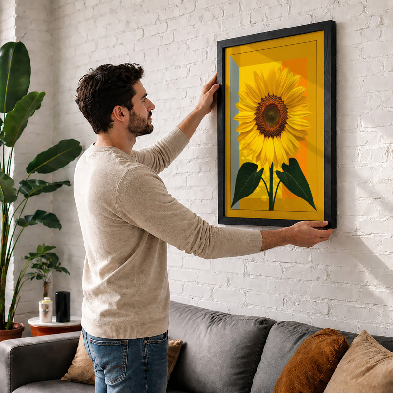 Golden Sunflower Botanical - Print, Walnut, A1 - 84.1 x 59.4 cm