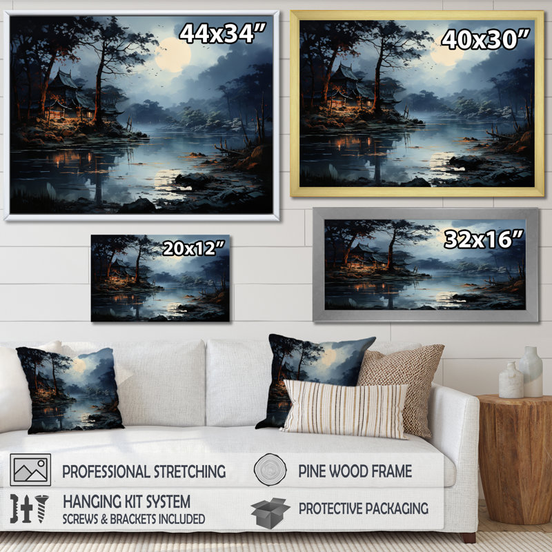 Chine au clair de lune - reproduction, Cadre doré à une seule photo, H 16 po x l 32 po x P 1 po