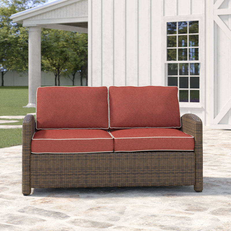 55'' Wide Metal Loveseat with Cushions, Sangria, Brown