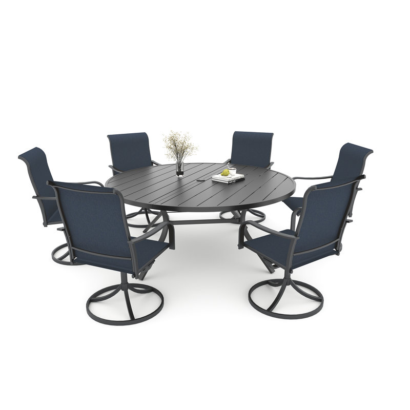 6-person Round Dining Set With Swivel Chairs, Blue