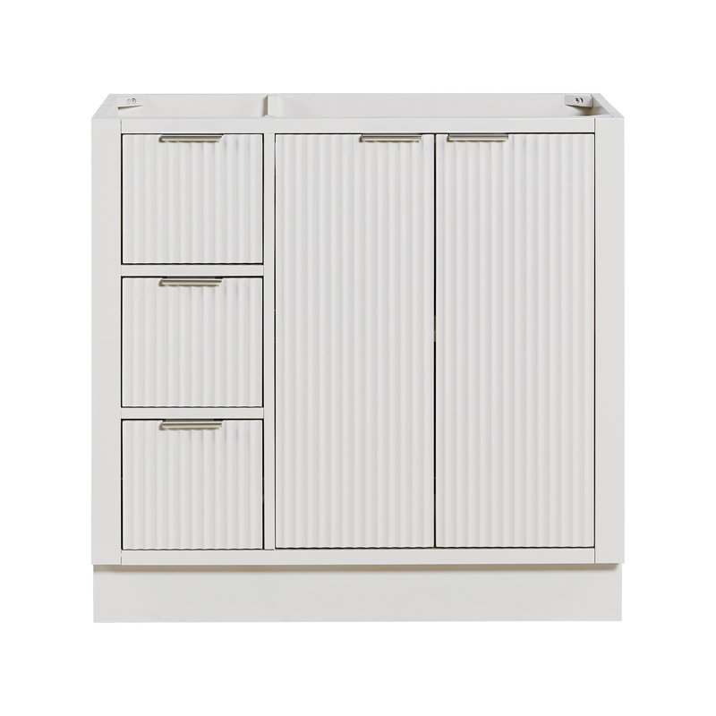 Base de meuble-lavabo décalée droite en bois massif 36 po Haun, Blanc chaud
