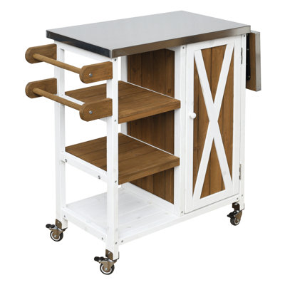 Chariot de cuisine pliable pour le patio avec rangement verrouillable et fermé, et porte-serviettes double couche, idéal pour la préparation des aliments à l'extérieur, plan de travail à îlot blanc brun, armoire de rangement, cuisson efficace,
