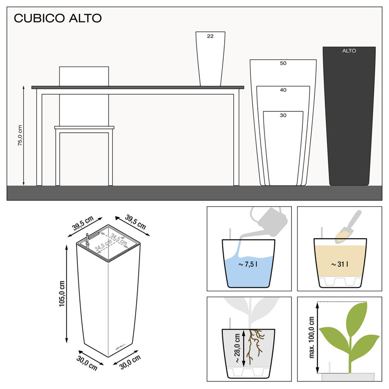 Cubico Ceramic Pot Planter, Black