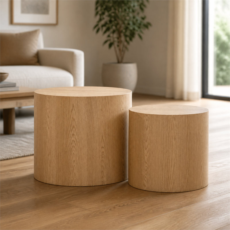 Ensemble de tables basses gigognes Natural Color (deux pièces) - Panneau de fibres à densité moyenne, aucun assemblage requis