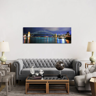 Sydney Harbour Bridge With The Sydney Opera House In The Background, Sydney Harbor - Wrapped Canvas Panoramic Print