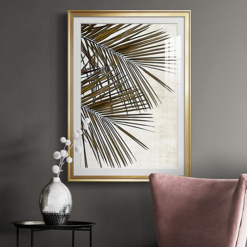 Palmier I - peinture encadrée, Or, H 30,5 po x l 42,5 po x P 1,5 po