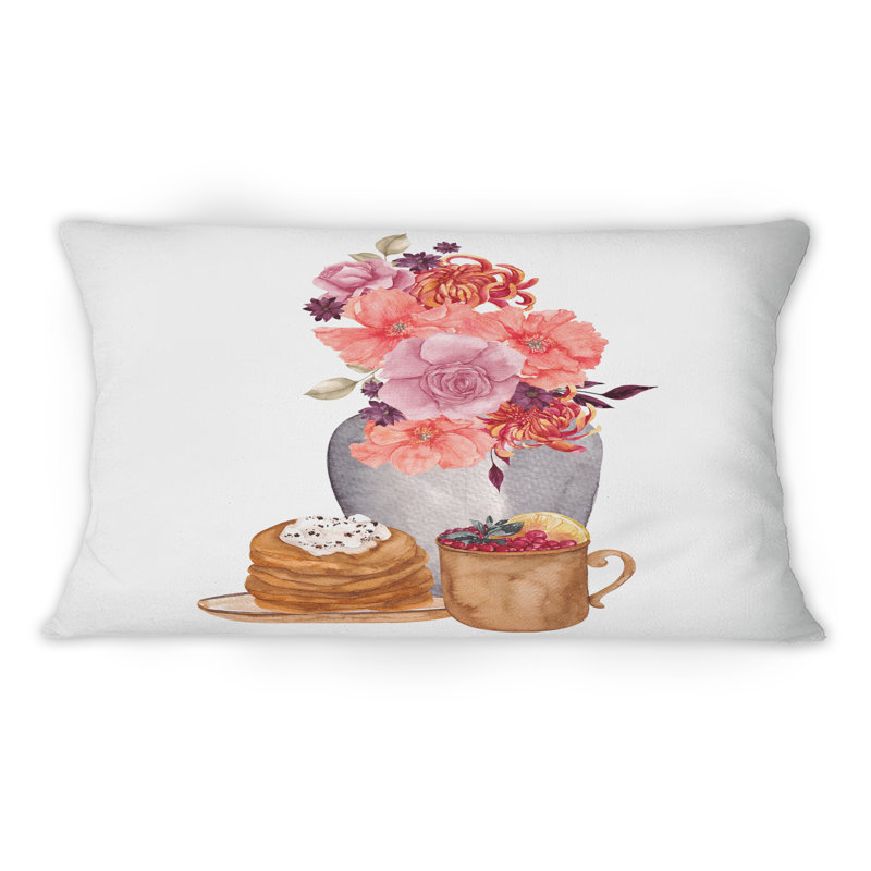 Coussin décoratif d'automne avec tartes aux fruits et boissons chaudes Autumn Composition