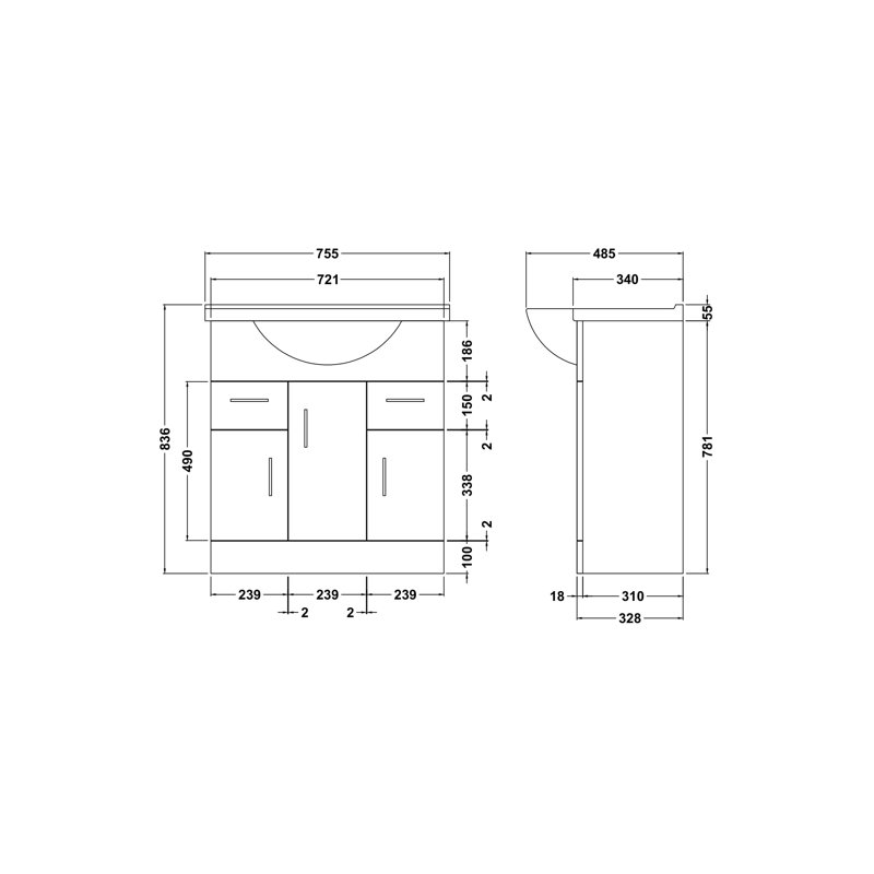 Mayford 755mm Single Bathroom Vanity with Integrated Vitreous China Basin