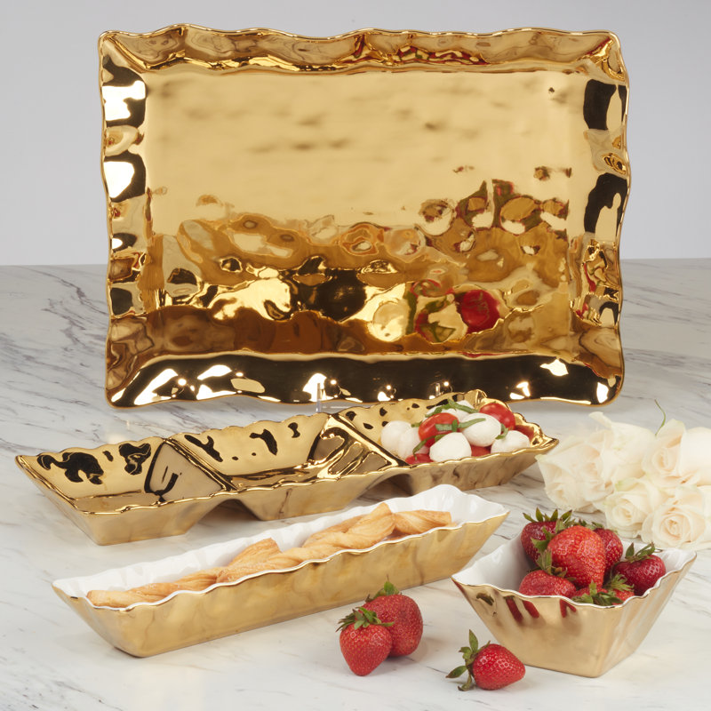 Gold Coast Rectangular Gold Ceramic Platter for Chips & Dip