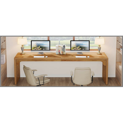 Grand bureau d'ordinateur 78,7 pouces pour 2 personnes, grand poste de travail moderne en bois pour bureau à domicile et bureau, brun campagne