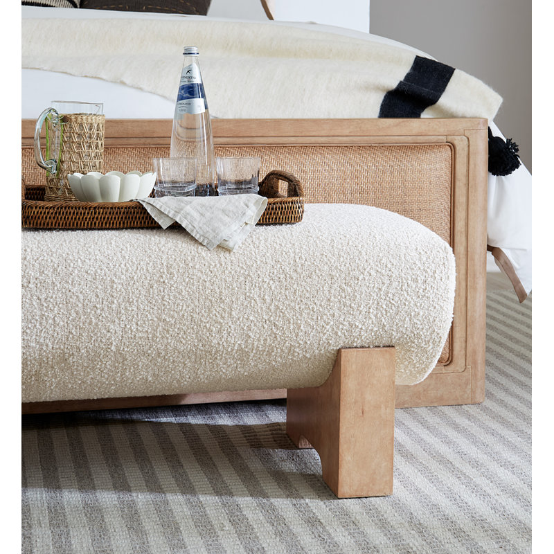 Beige Upholstered Transitional Bedroom Bench with Wood Legs