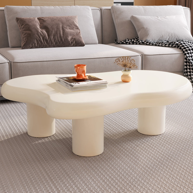 117cm Large Cream White Cloud Coffee Table with Three Cylindrical Legs, Modern Minimalist Design