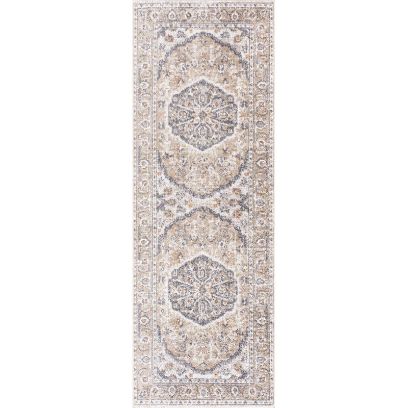 Oveda Oriental Floral Machine Washbale Brown/Black Area Rug, Runner 2'7" x 7'3"