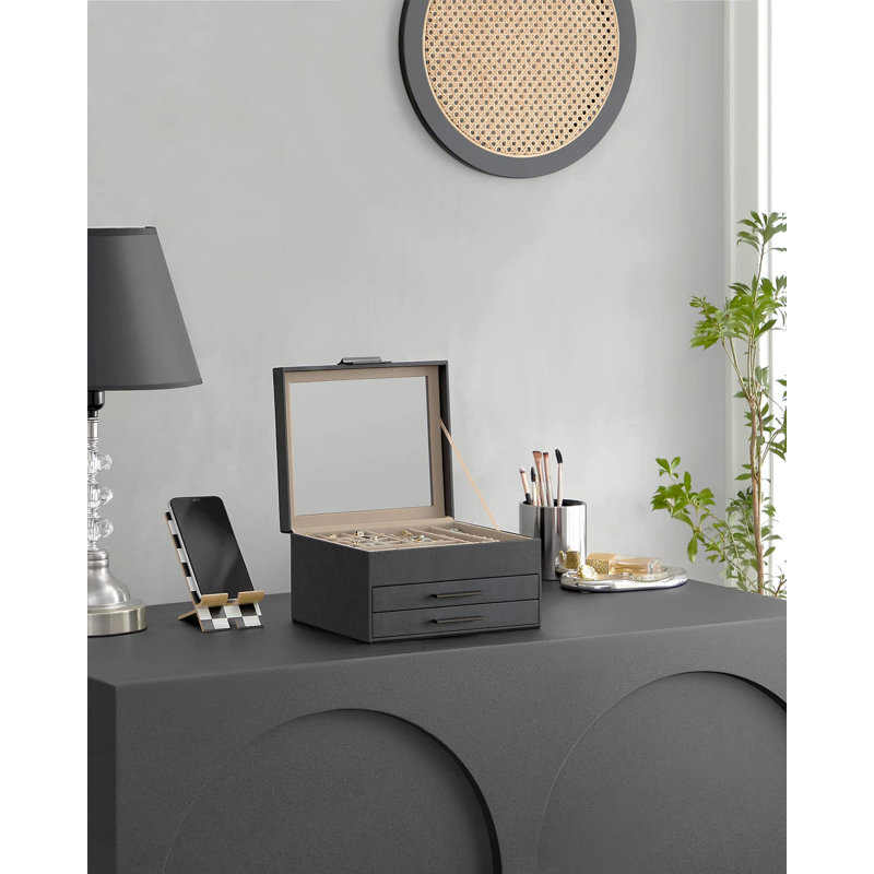 Wood Jewellery Box, Black/Silver