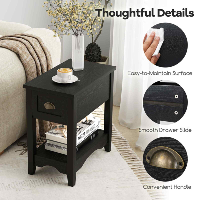 Avelar 56cm W Solid + Manufactured Wood Bedside Table, Black