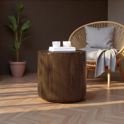 19.69"H Round Outdoor Indoor Side Table, Modern Wood Grain Patio Garden Stool, Sturdy MGO (Magnesium Oxide) Waterproof