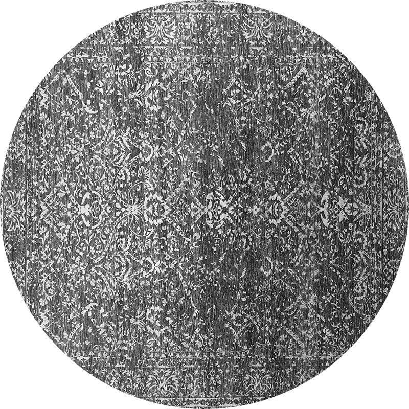 Tapis oriental en polyester / chenille tissé à la machine en gris / noir Glass, Rond 6 pi
