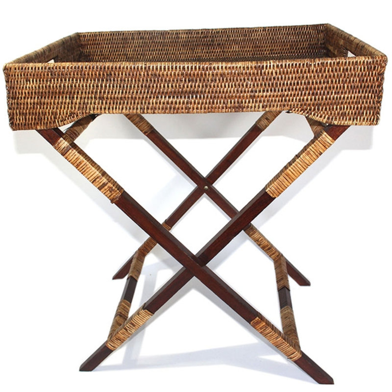 Rectangular Butler Tray With Stand, Antique Brown