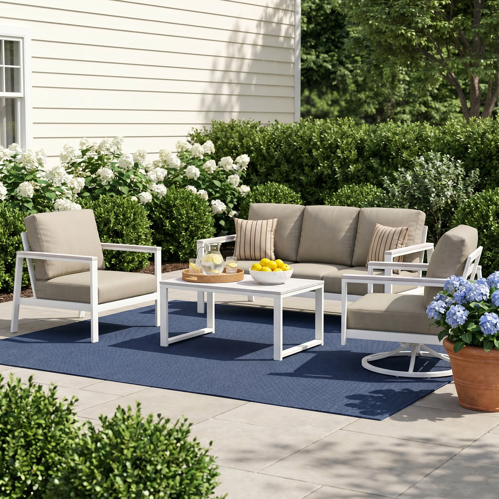 Townsend 7-Person Sunbrella® Patio Seating Group, Spectrum Dove, White