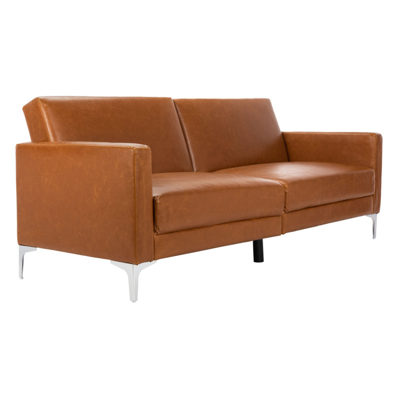 Futton Twin 79.13'' Upholstered Convertible Sofa, Cognac Faux Leather